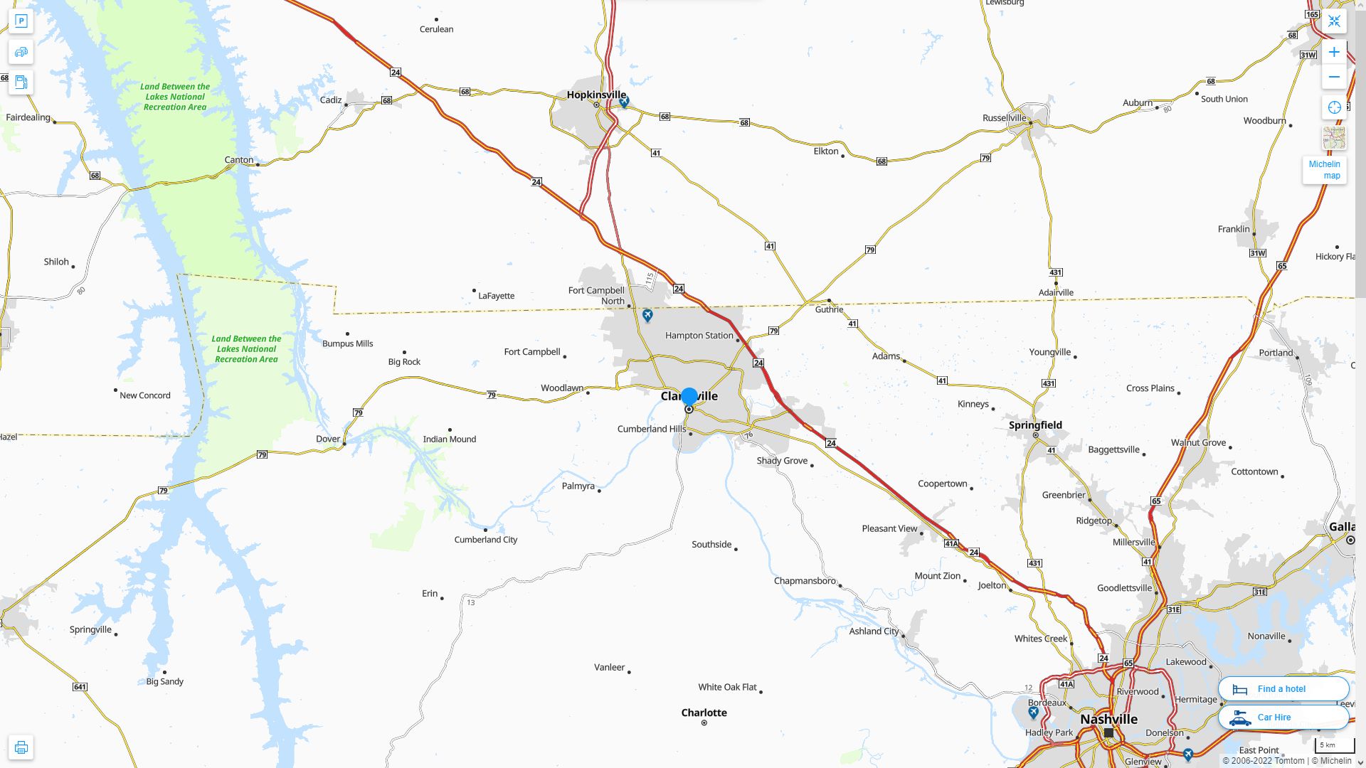 Clarksville Tennessee Highway and Road Map